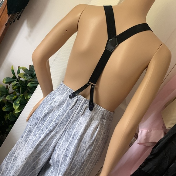 Vtg 80s striped denim pleated front suspender jeans 26 waist - Picture 2 of 13